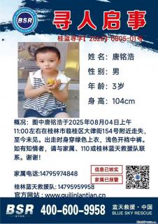 【寻人启事】图中唐铭浩于2025年08月04日上午11:00左右在桂林市临桂区大律街154号附近走失 - 泰安28生活网 ta.28life.com